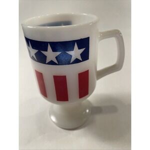 Vintage Patriotic Flag Pedestal Milk Glass Mug/Cup With Handle